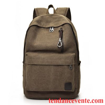 Sac À Dos Homme Femme Grande Capacité Toile Cartable Tendance Voyage Marron