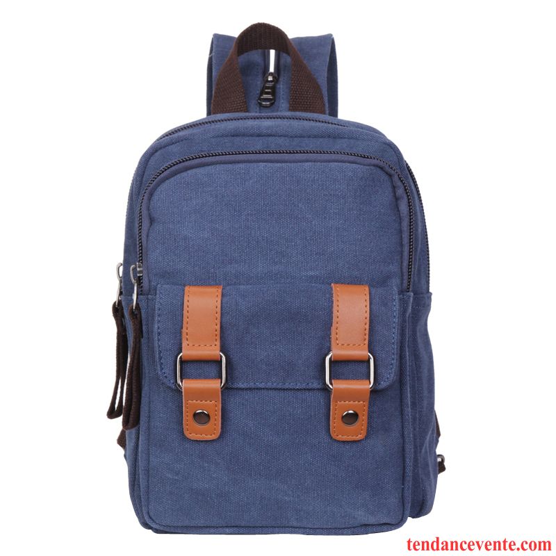 Sac À Dos Homme Loisir Toile Sac Poitrine Petit Tendance Étudiant Bleu