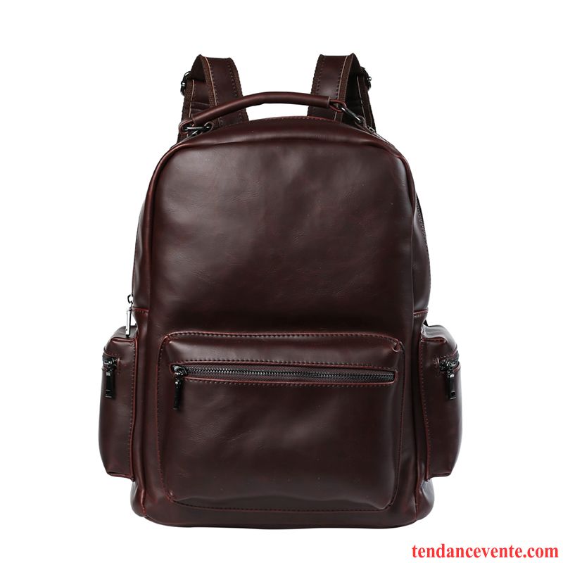 Sac À Dos Homme Qualité Tendance Rétro Loisir Cartable Sac D'ordinateur Portable Marron