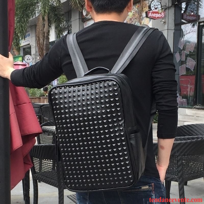 Sac À Dos Homme Tendance Loisir Cuir Véritable Europe Mode Cartable Noir