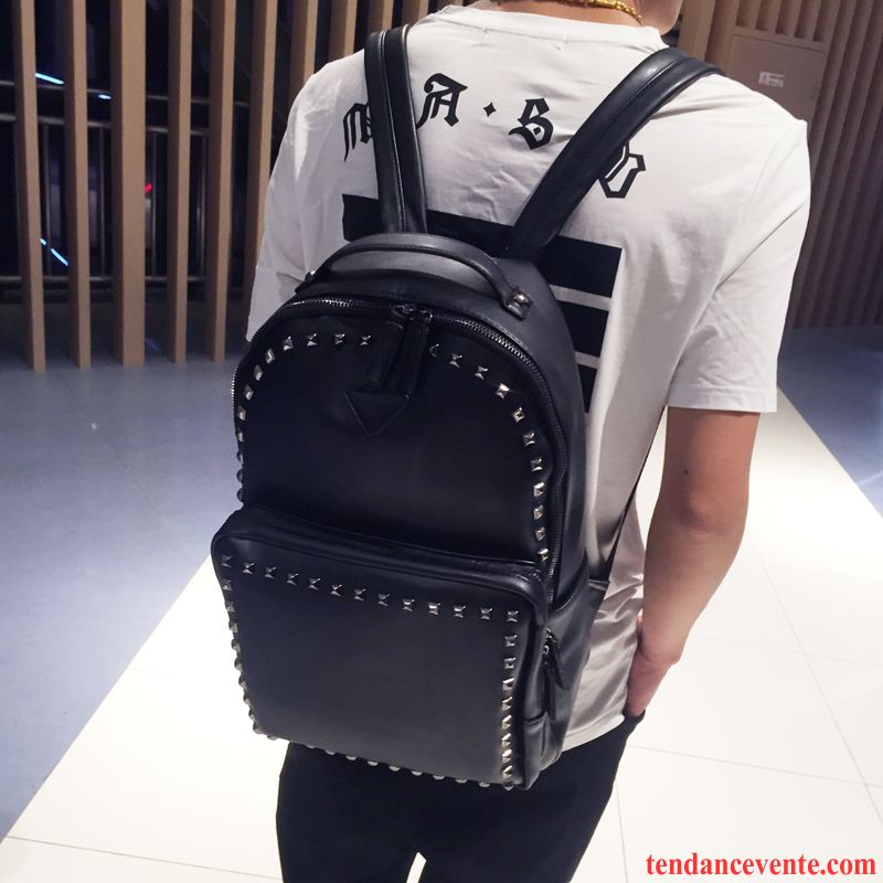 Sac À Dos Homme Tendance Mode Œillet Le Nouveau Personnalité Étudiant Noir