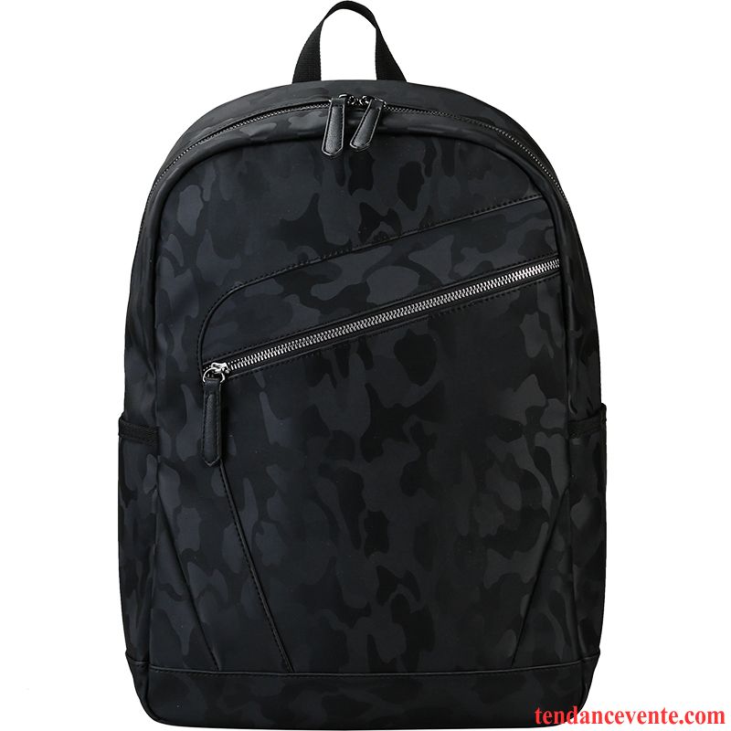 Sac À Dos Homme Étudiant Rue Tendance Simple Nylon Pu Cuir Noir