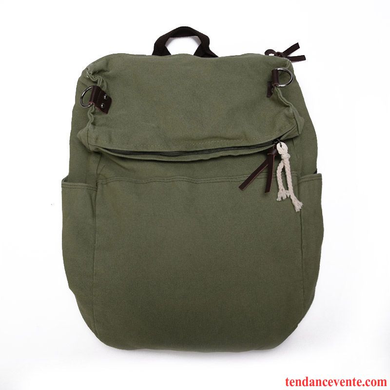 Sac À Dos Randonnée Femme Voyage Toile Grande Capacité Cartable Rétro Gros Vert