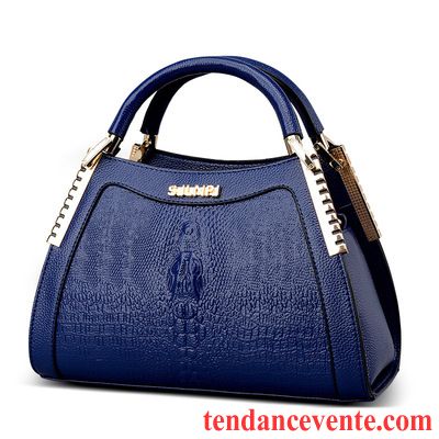 Sac À Main Femme Cuir Mode Atmosphère Crocodile Modèle Sac De Messager Cuir De Vache Bleu