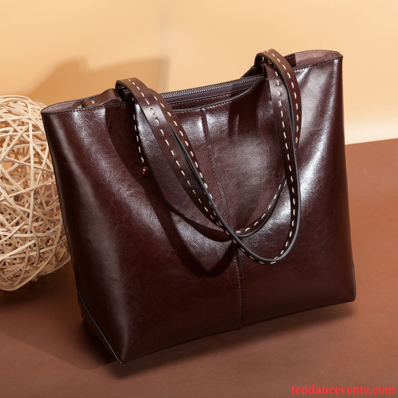 Sac À Main Femme Le Nouveau Achats Simple Cuir Véritable Grande Capacité Mallette Marron