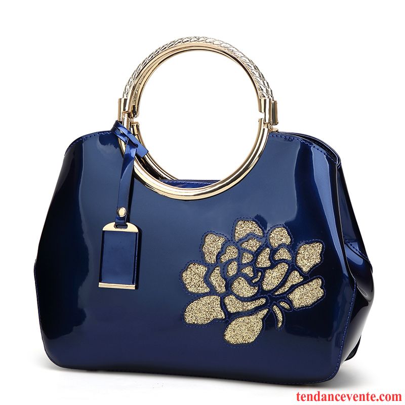 Sac À Main Femme Le Nouveau Cuir Verni Portable Europe La Mariée Mode Bleu