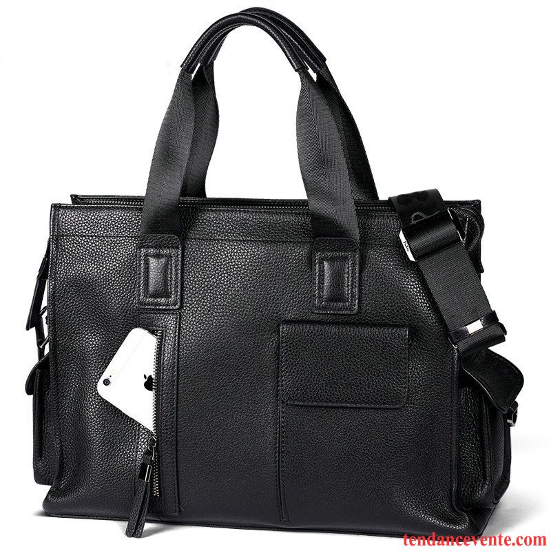 Sac À Main Homme Cuir Entreprise Sac D'ordinateur Portable Voyage Loisir La Coupe Transversale Noir