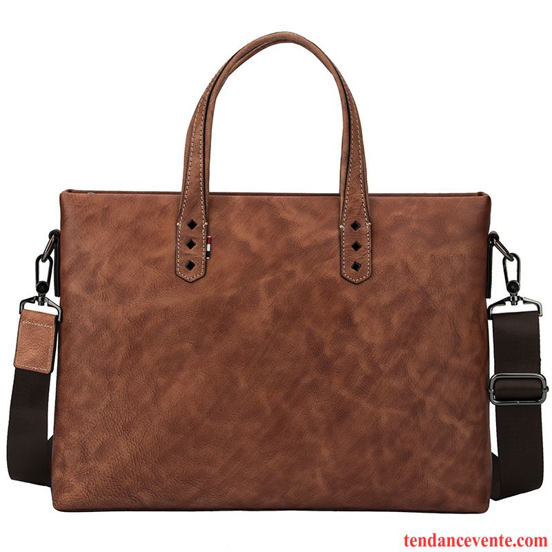 Sac À Main Homme Cuir Sac D'ordinateur Portable Cuir De Vache Original Rétro Couche De Tête Brun