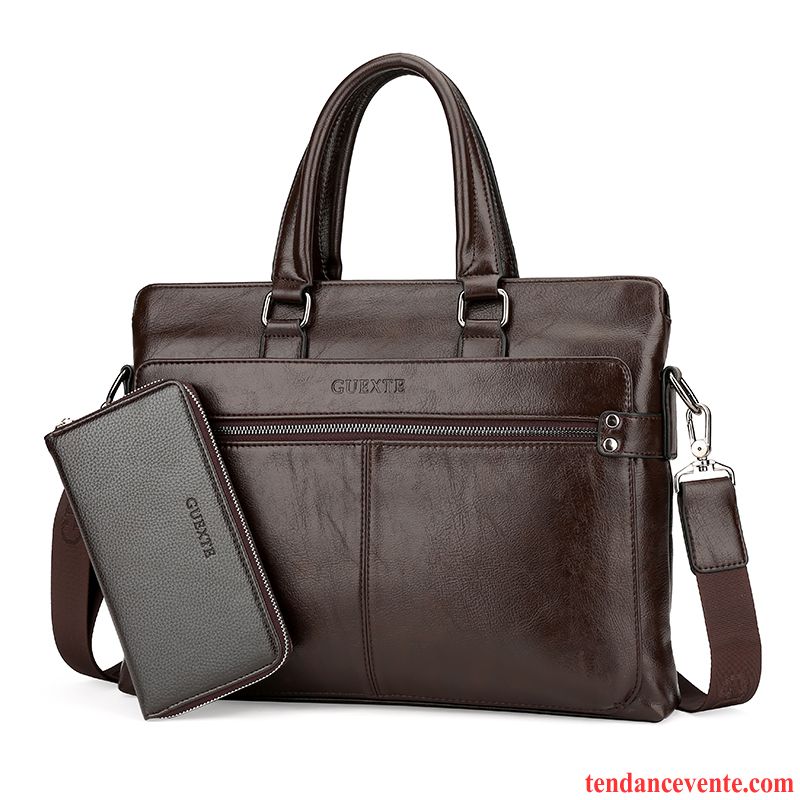 Sac À Main Homme Entreprise Sacs À Bandoulière Sac D'ordinateur Portable Cuir Sac De Messager Mallette Marron