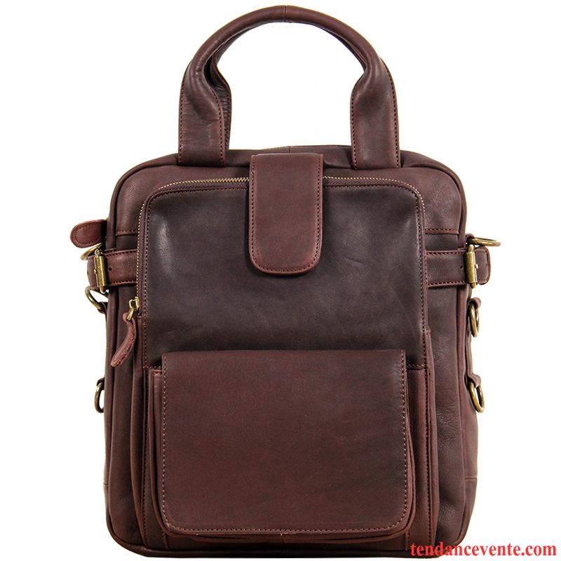 Sac À Main Homme Loisir Couche De Tête Section Verticale Cuir Le Nouveau Sac De Messager Foncé