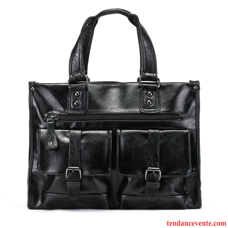 Sac À Main Homme Mallette Loisir La Coupe Transversale Qualité Multi-poche Sac D'ordinateur Portable Noir