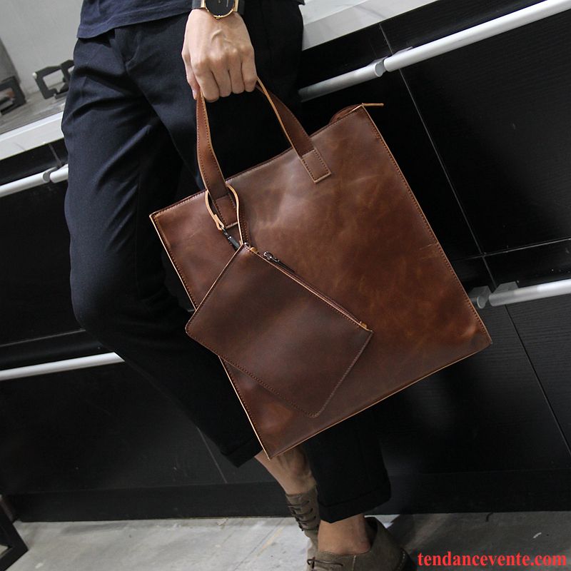 Sac À Main Homme Rétro Mode Entreprise Britanique Tendance Sac D'ordinateur Portable Marron