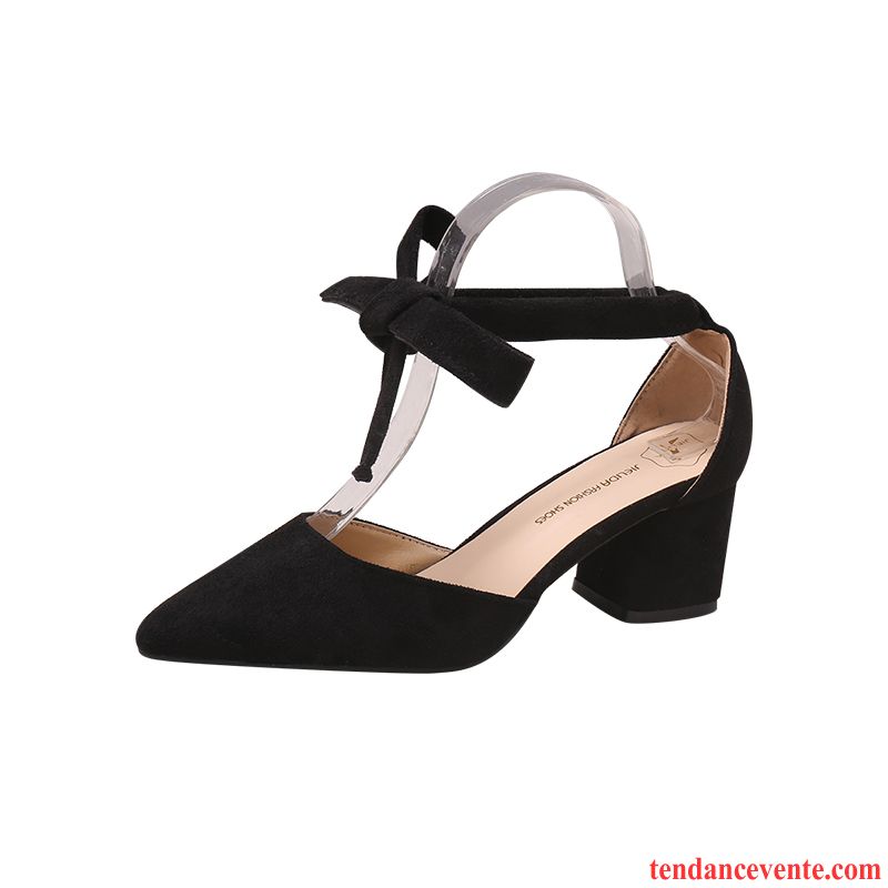 Sandales Femme Escarpins Épais Pointe Pointue Arc Mode Tous Les Assortis Noir