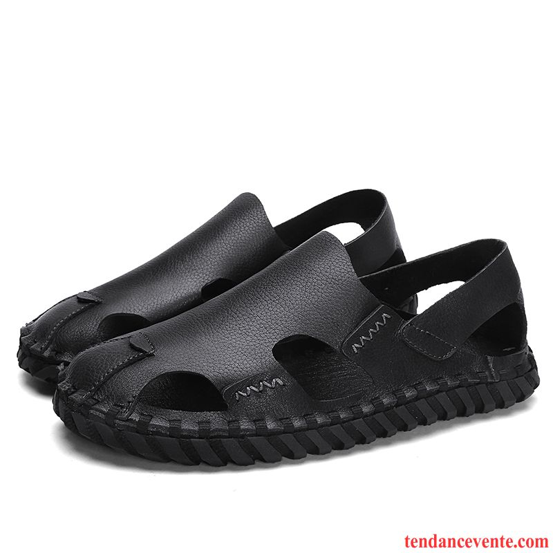 Sandales Homme Personnalité Été Plage Creux Guipure Style National Étudiant Noir