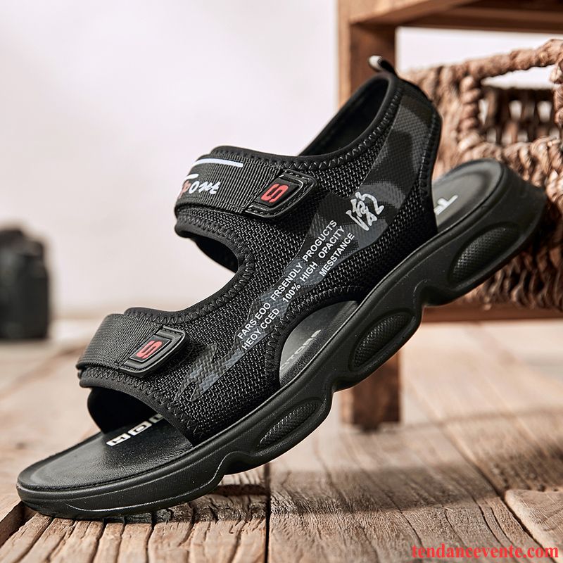 Sandales Homme Tendance Velcro Jeunesse Chaussons Décontractée Été Noir