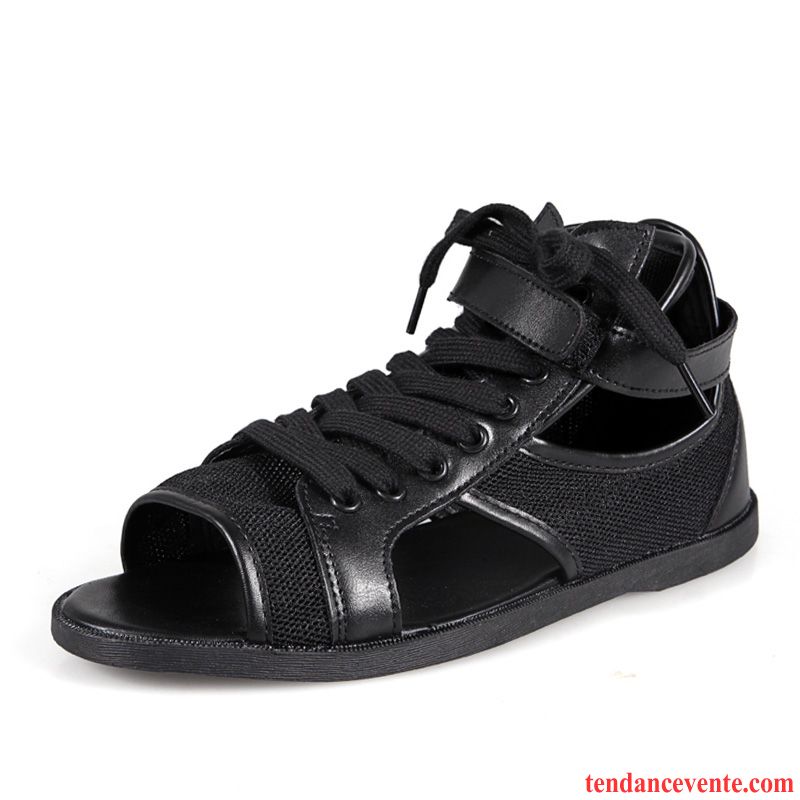 Sandales Noir Homme Pas Cher Engrener Tendance Peep-orteil Rome Mode Chaussons Homme Plage Décontractée Été Respirant Blé Pas Cher