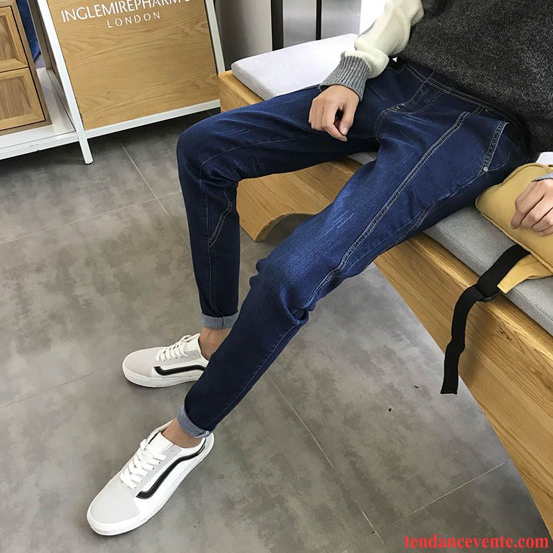 Short En Jean Pas Cher Slim Homme Tendance Mince Pantalon Personnalité Bleu