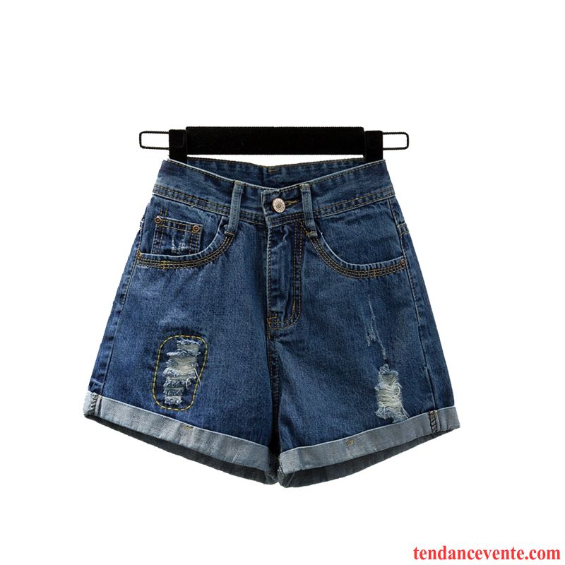 Shorts Femme Mode Mince Baggy Shorti Effiloché Été Bleu Marin Rouge