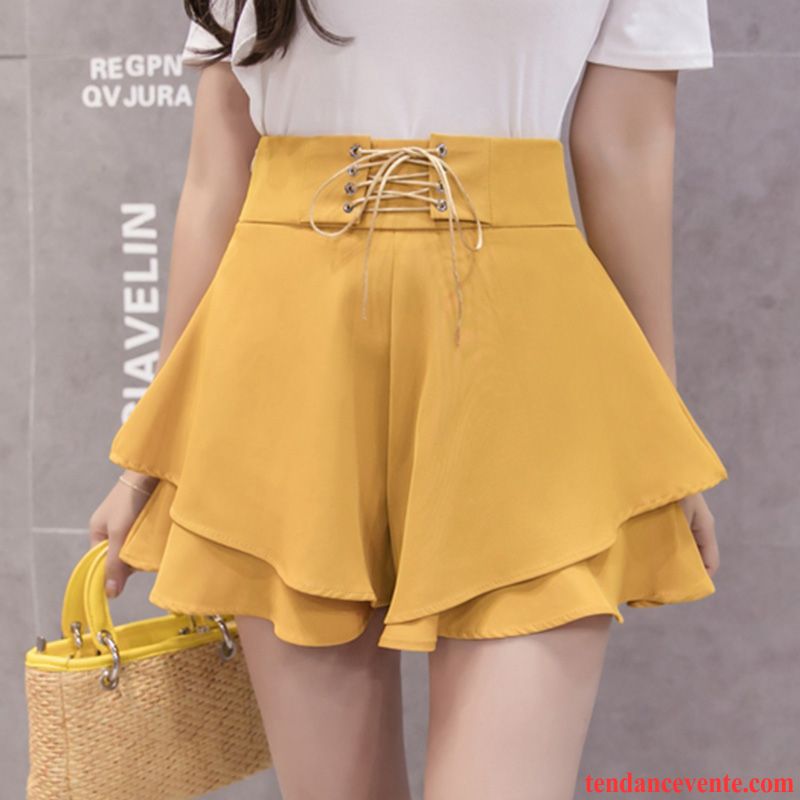 Shorts Femme Tous Les Assortis Feuille De Lotus Tempérament Doux Forme Haute Cintrée Mode Jaune