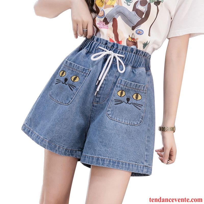 Shorts Femme Élastique Tous Les Assortis Fille Gros Shorti Étudiant Bleu