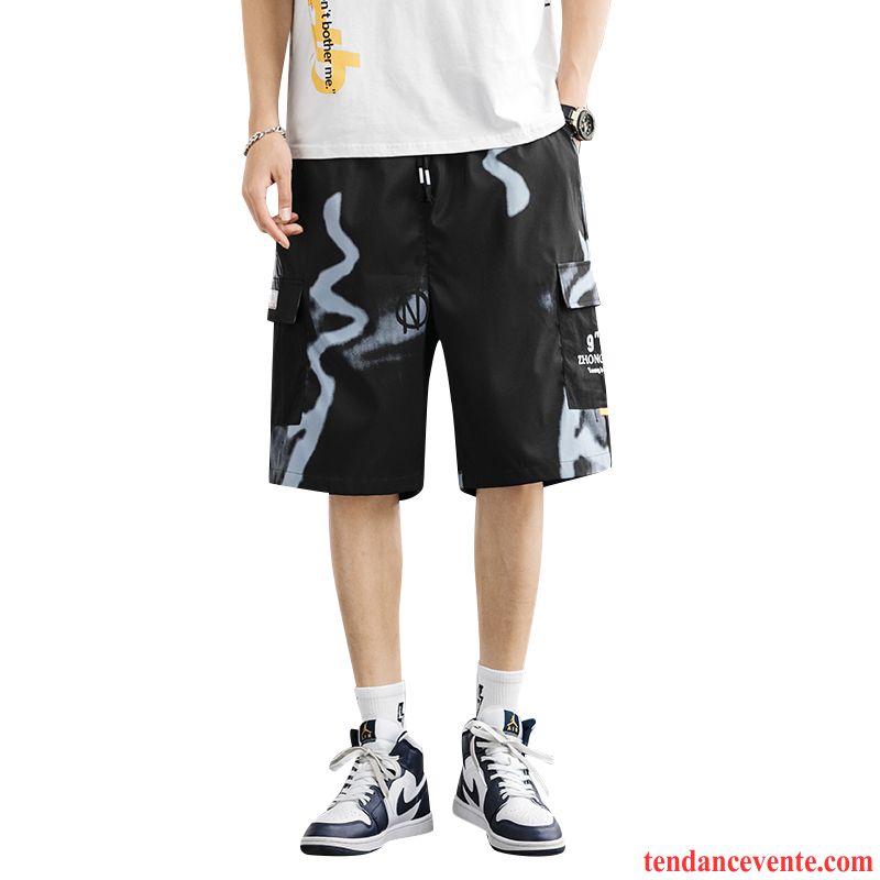 Shorts Homme Décontractée Étudiant Camouflage Bureau Baggy Tendance Noir