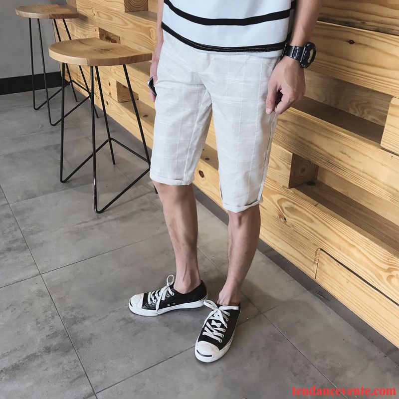 Shorts Homme Jambe Droite Été Carreaux De Travail Shorti Blanc