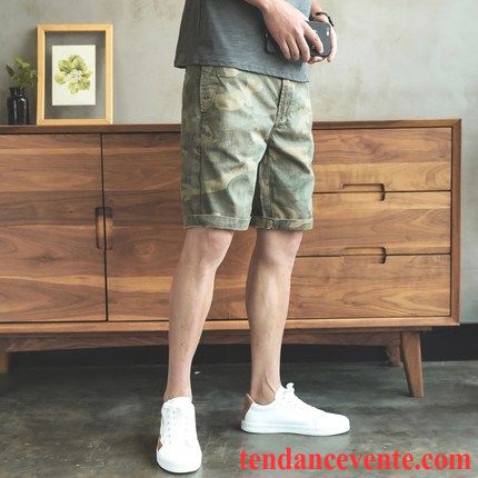 Shorts Homme Tendance Bureau Baggy Décontractée Pantalon Camouflage Vert