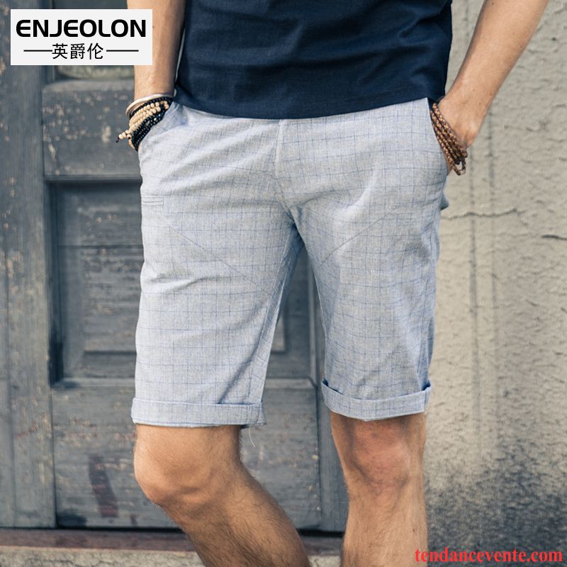 Shorts Homme Tendance Été Matelassé Shorti Carreaux Décontractée Gris Clair