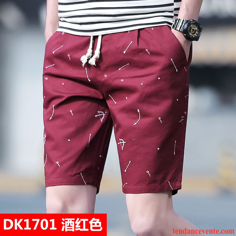 Shorts Homme Étudiant Été Tendance Baggy Pantalon Bureau Rouge