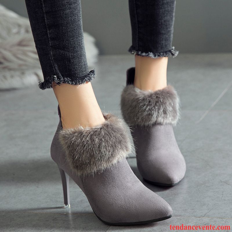 Site De Escarpins Pour Femme Talons Hauts Gris Pointe Pointue Femme Bottes Courtes L'automne Bottes Martin Talons Minces Tous Les Assortis Hiver Sexy