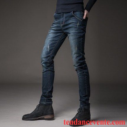 Slim Skinny Homme Jeans Jeunesse Pantalon Slim Homme Extensible L'automne Plus De Velours Hiver Jambe Droite