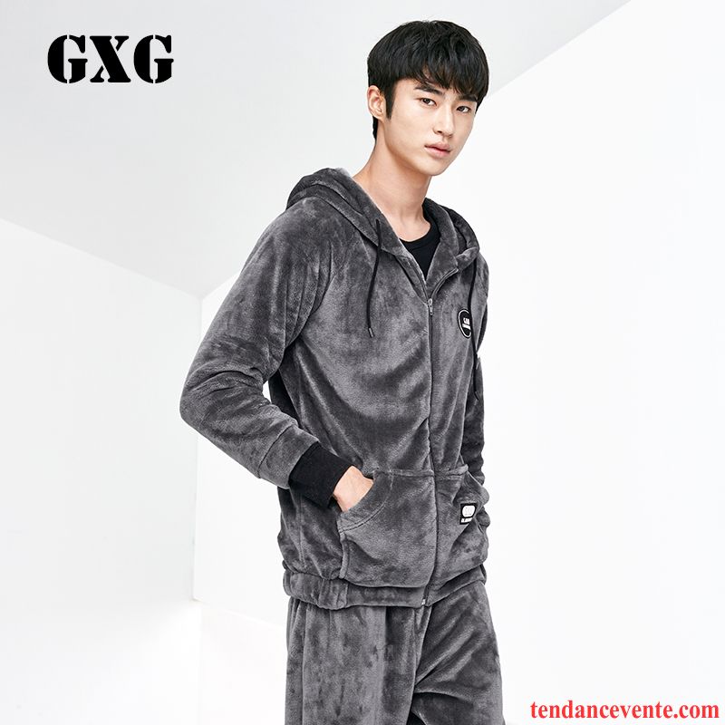 Soldes Pyjamas Homme Homme Outwear Ensemble Capuche Longues Chauds Saumon