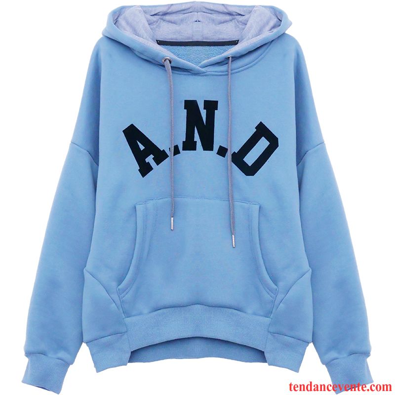 Sweat À Capuche Femme Baggy Pardessus Tous Les Assortis Plus De Velours Tendance Hoodies Bleu Clair