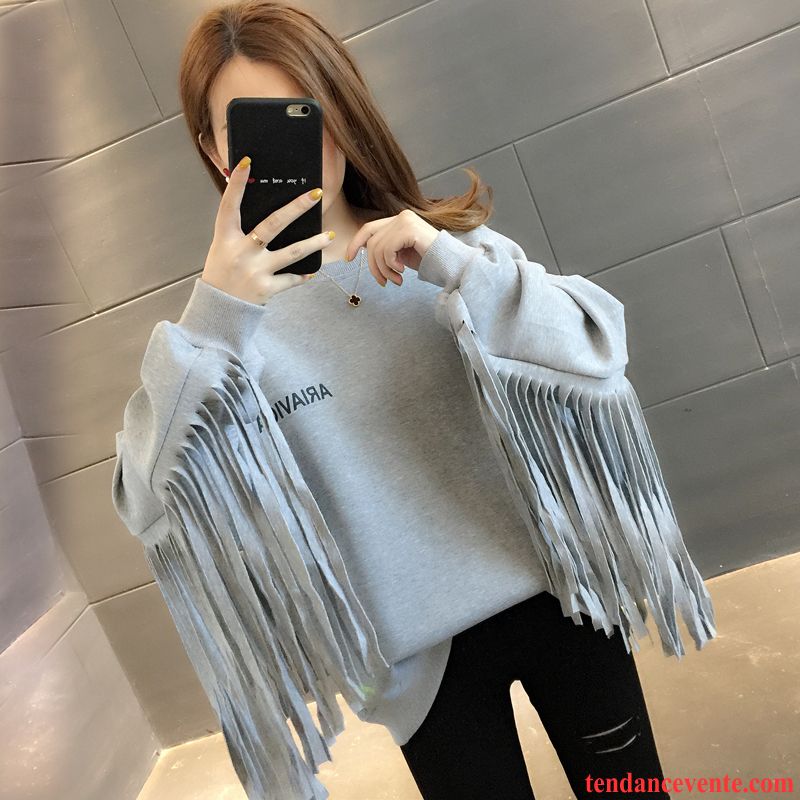 Sweat À Capuche Femme Baggy Une Veste Légère Hoodies Tous Les Assortis Pompon Gris