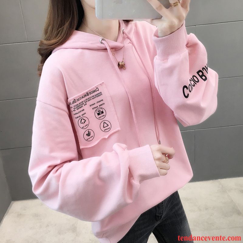 Sweat À Capuche Femme Hoodies Dame L'automne Printemps Légère Baggy Rose