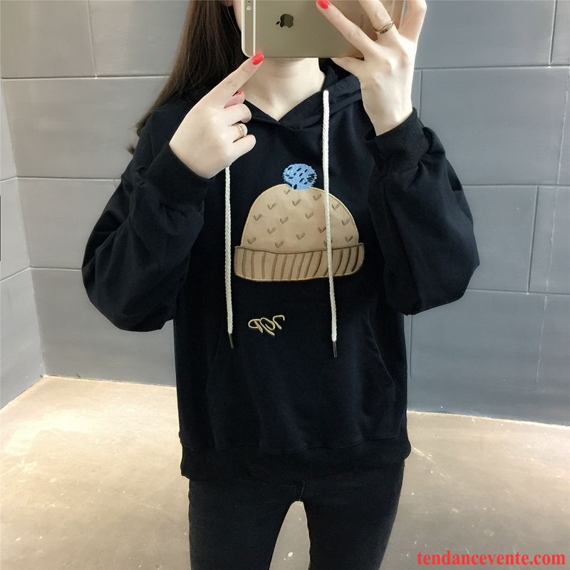 Sweat À Capuche Femme Pardessus Pullovers Dessin Animé Une Veste Hoodies Tendance Noir