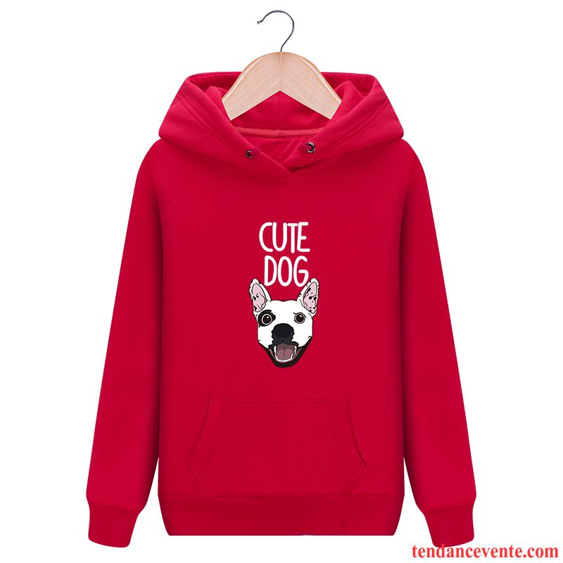 Sweat À Capuche Femme Plus De Velours L'automne Motif Printemps Hoodies Renforcé Rouge