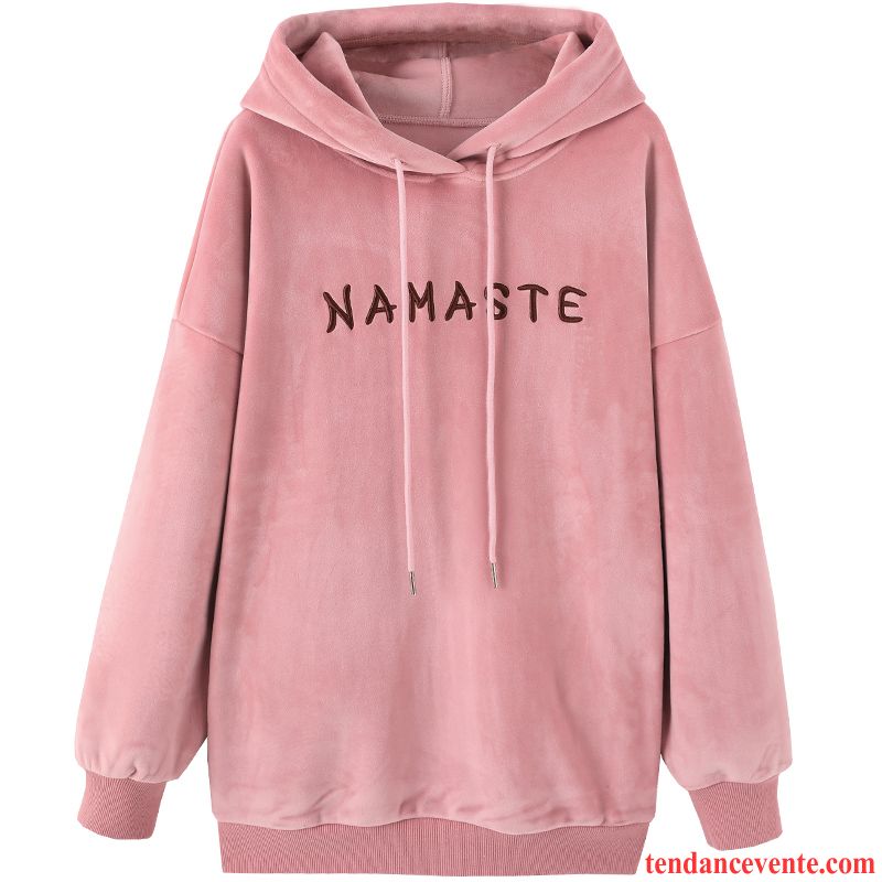 Sweat À Capuche Femme Plus De Velours Renforcé Longue Tendance L'automne Baggy Rose Or