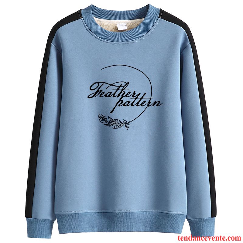 Sweat À Capuche Femme Renforcé Tendance Plume Chauds Hiver Pullovers Bleu Noir