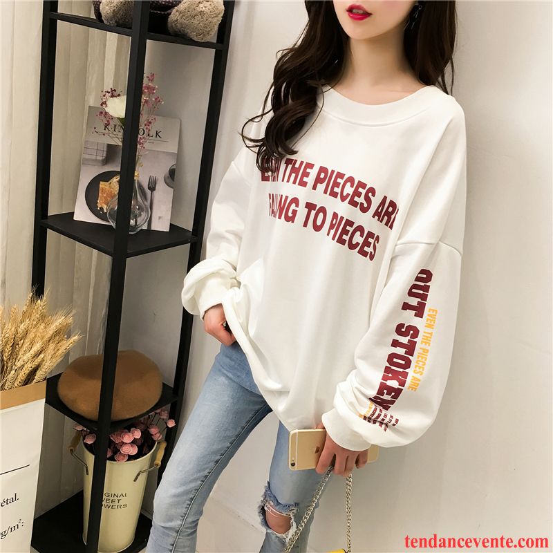 Sweat À Capuche Femme Tendance Col Rond Une Veste Baggy L'automne Hoodies Blanc