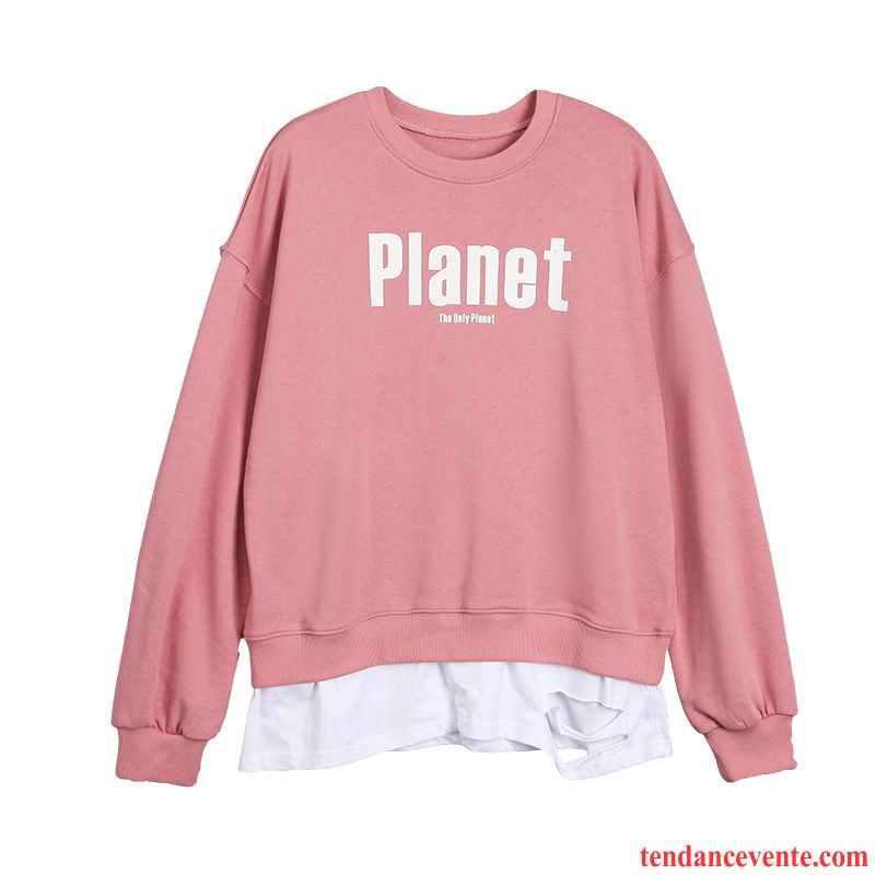 Sweat À Capuche Femme Une Veste Baggy Printemps Longues L'automne Col Rond Rose