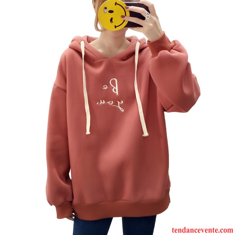 Sweat À Capuche Femme Étudiant Broderie Fille Plus De Velours Hoodies L'automne Rouge