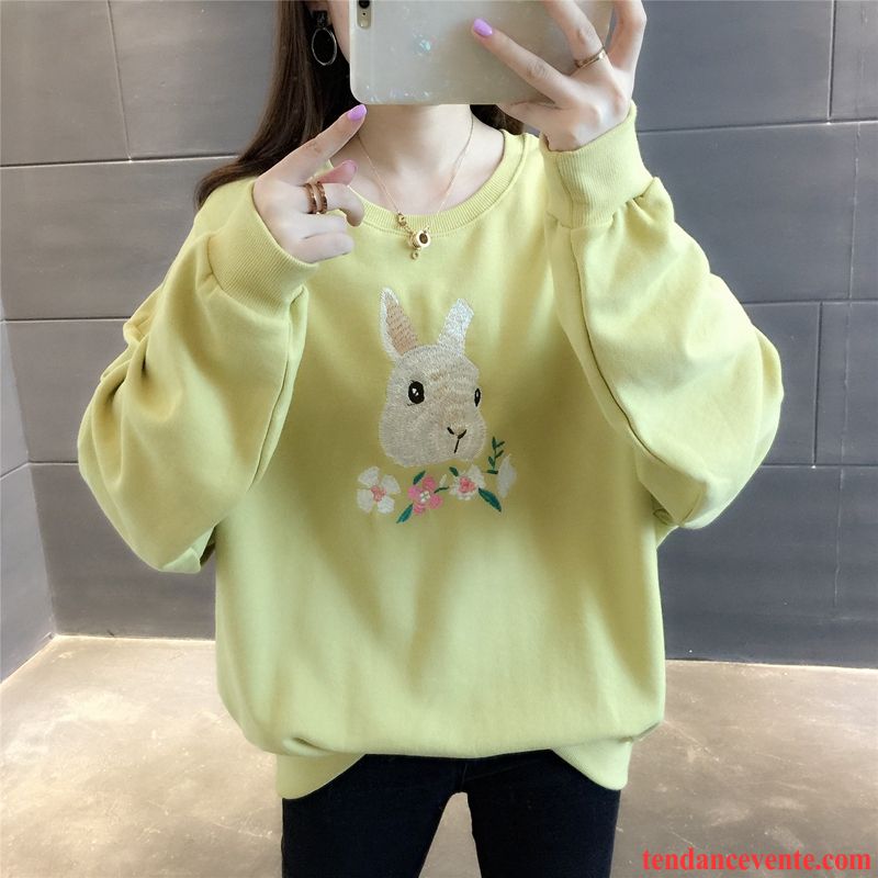 Sweat À Capuche Femme Étudiant Tendance Longues Une Veste Hoodies Dessin Animé Jaune