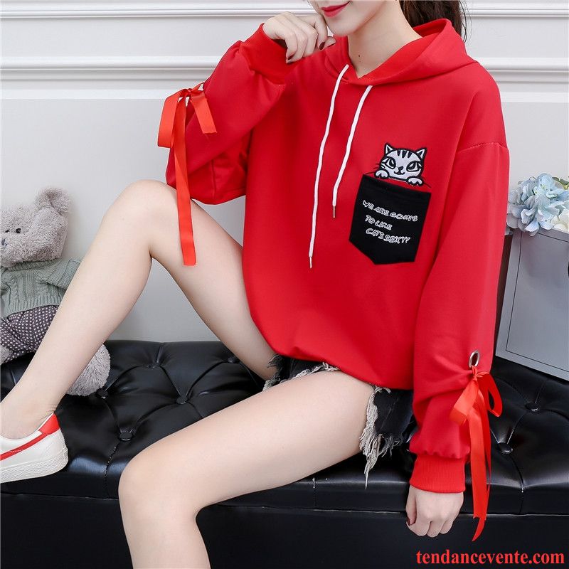 Sweat À Capuche Femme Étudiant Une Veste Longues Hoodies L'automne Printemps Rouge