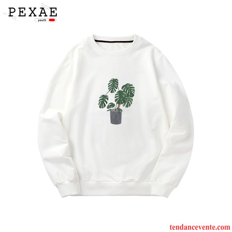 Sweat À Capuche Homme Baggy L'automne Frais Hoodies Légère Ultra Impression Blanc