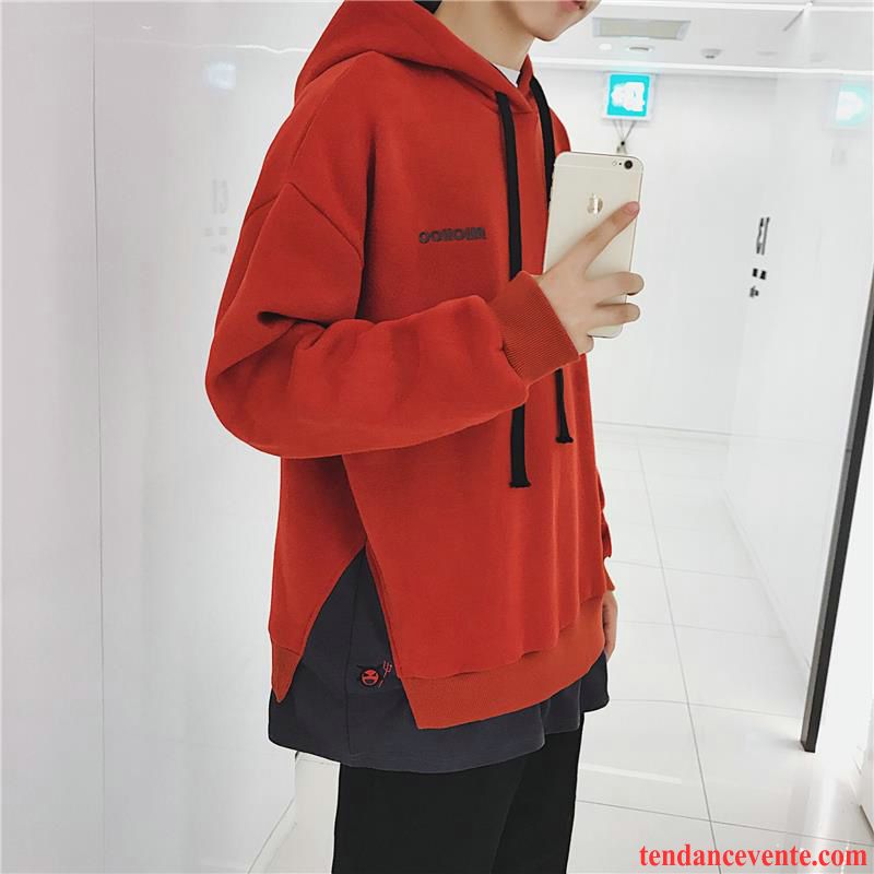 Sweat À Capuche Homme Baggy Printemps Hoodies Deux-pièces Tendance Épissure Rouge