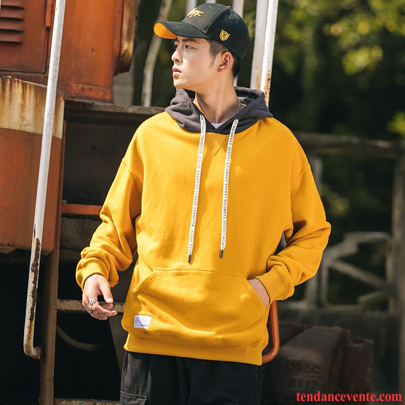 Sweat À Capuche Homme Baggy Tendance Une Veste Tous Les Assortis Chemise En Bas Hoodies Jaune