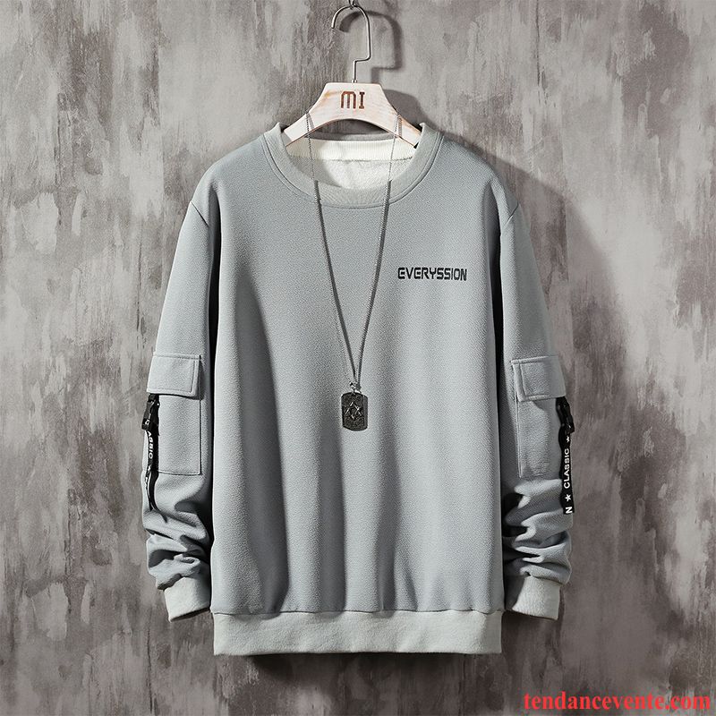 Sweat À Capuche Homme Col Rond Tendance Ultra Baggy Étudiant Décontractée Gris