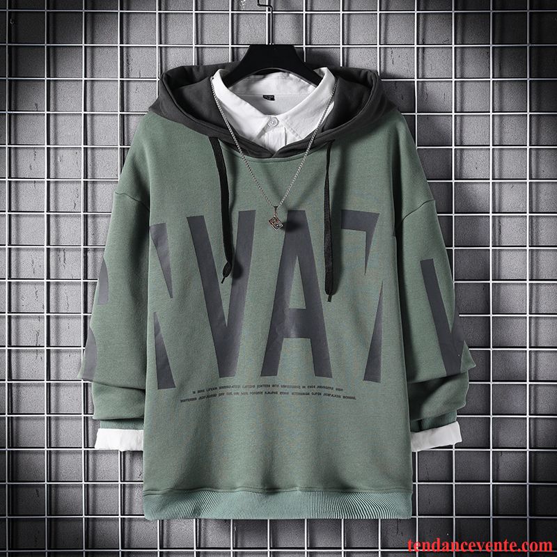 Sweat À Capuche Homme Décontractée Tendance L'automne Printemps Lettre Pardessus Impression Vert