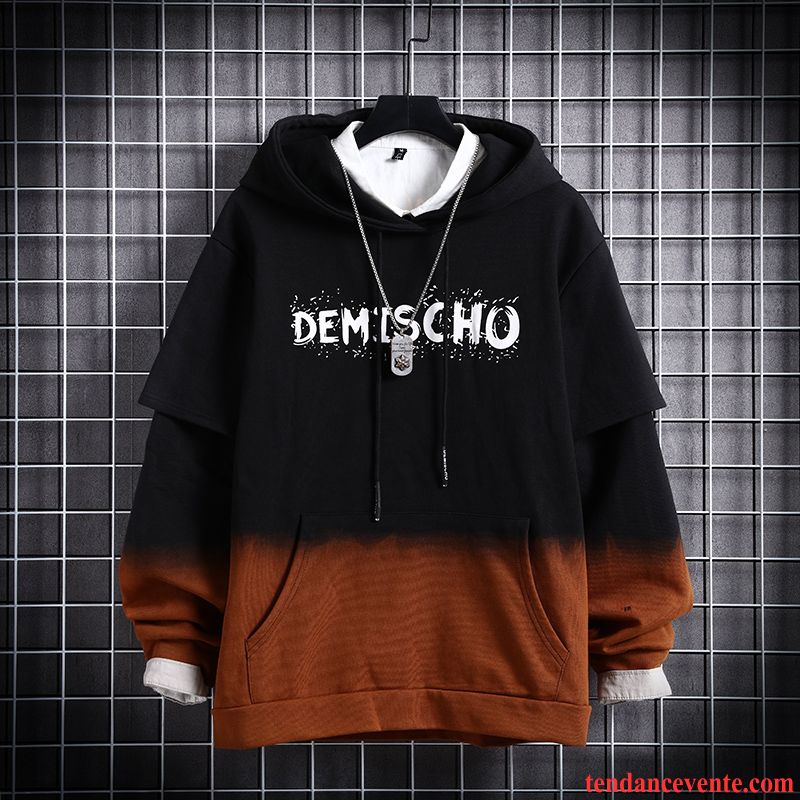 Sweat À Capuche Homme Hoodies Deux-pièces Tendance Baggy Une Veste Pardessus Dégradé Impression Noir